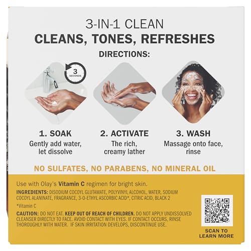 Olay Cleansing Melts + Vitamin C Face Cleanser, 64 ct. total (2 x 32 ct.), Water-Activated Face Wash to Clean, Tone, and Refresh