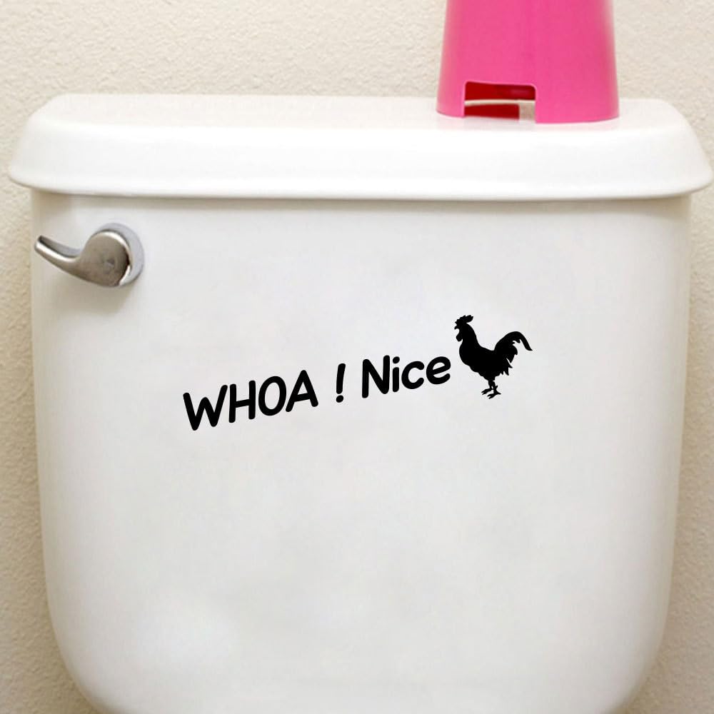 Funny Cock Toilet Stickers, Waterproof Vinyl Wall Art Sign Decor, Whoa Nice Toilet Sticker Decal, Prank Stickers, Removable Self-Adhesive Toilet Seat Quote Murals for WC Restroom Door Seat Decoration