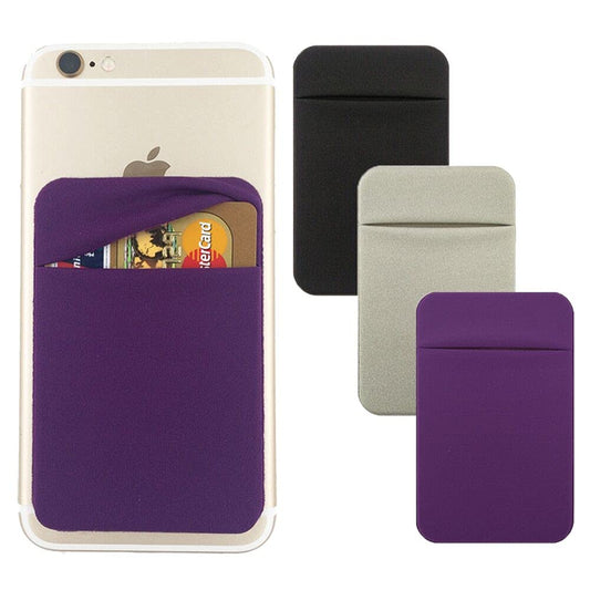 Fulgamo 3Pack Cell Phone Card Holder Stick On, Phone Wallet Double Pocket for Back of Phone Case, ID/Credit Cards Wallet Sticker Stretchy for All Smartphones-Purple,Silver,Black