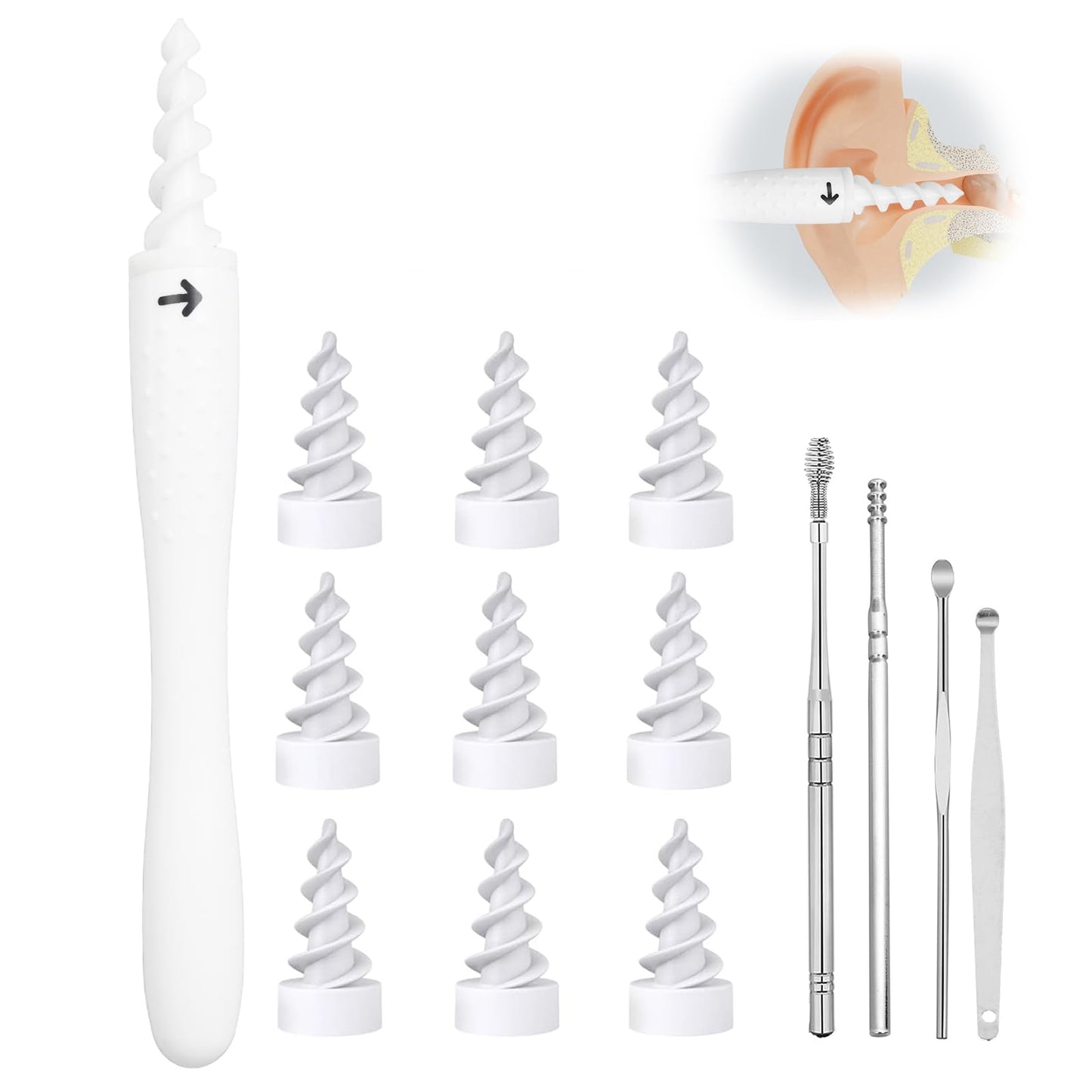 5 in 1 Ear Wax Removal, Q-Grips Ear Wax Removal Tool Reusable Washable Replacement Soft Silicone Tips for Cleaner Earwax, Ear Wax Removal Kit Contains 5 Types of Ear Cleaner Tools