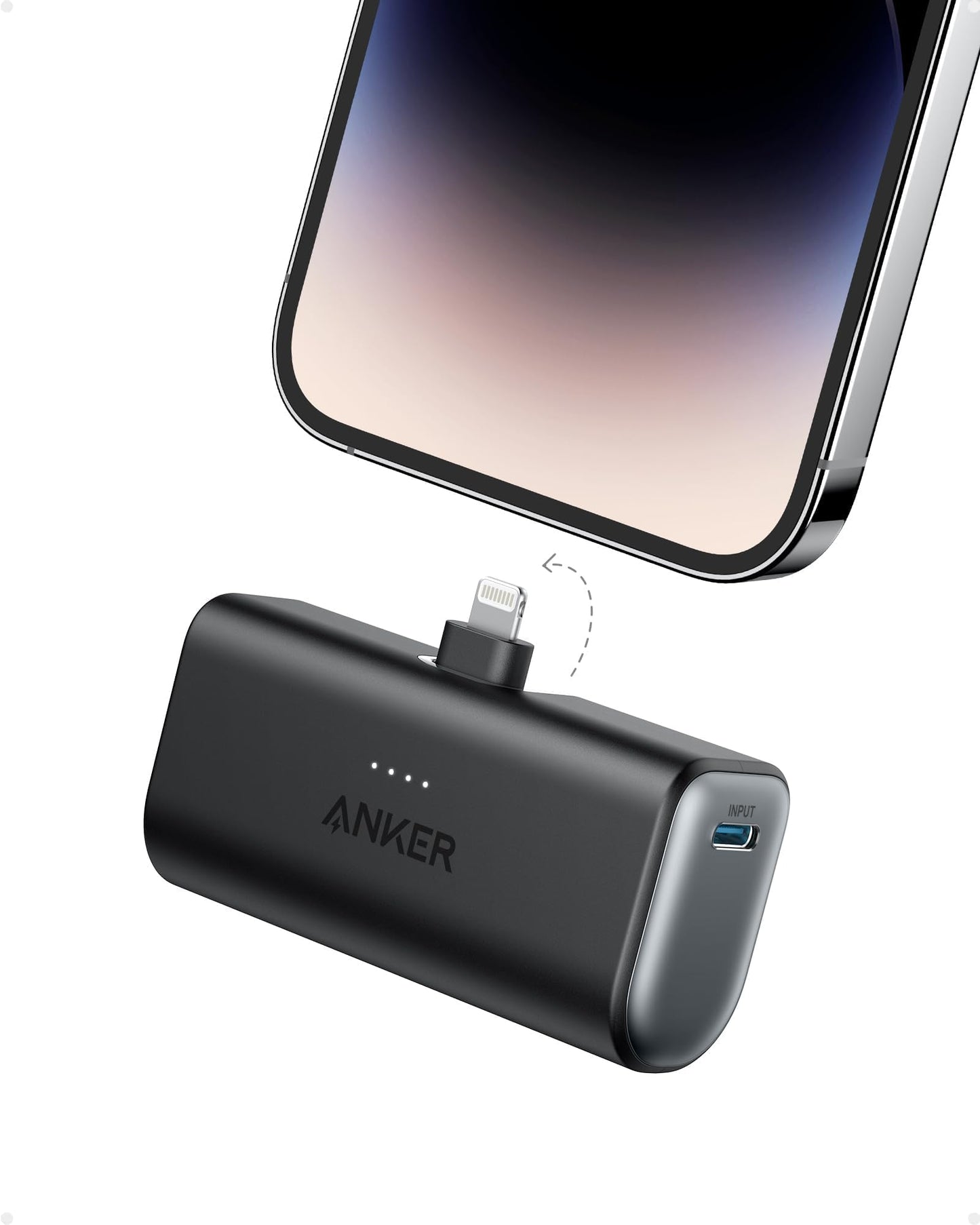 Anker Nano Portable Charger for iPhone, with Built-in MFi Certified Lightning Connector, Power Bank 5,000mAh 12W, Compatible with iPhone 14/14 Pro / 14 Plus, iPhone 13 and 12 Series (Black)