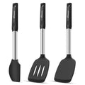 NileHome Pack of 3 Spatulas Silicone Heat Resistant, Silicone Cooking Utensils Set, Silicone Spatula BPA Free Cooking Utensils, Ideal Cookware for Fish, Eggs, Pancakes (Black)