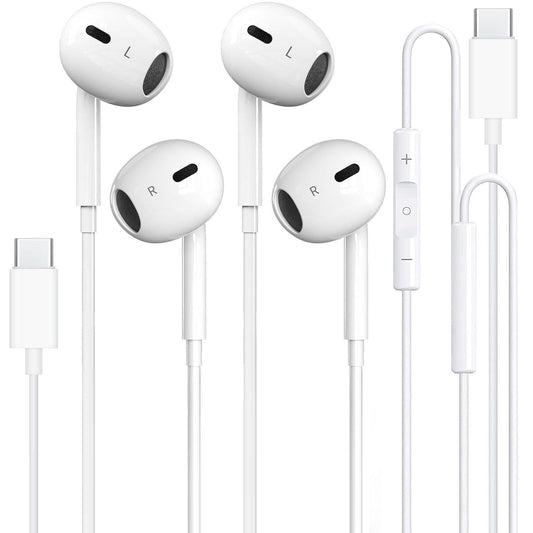 2 Pack-USB C Headphones Wired for iPhone 15, Type C Earphones with Microphone & Remote Noise Cancelling Earbuds for iPhone 15 Pro Max, iPad, Galaxy S23/S22/S21/S20/Ultra Note 10/20, Pixel 7/6/5/4