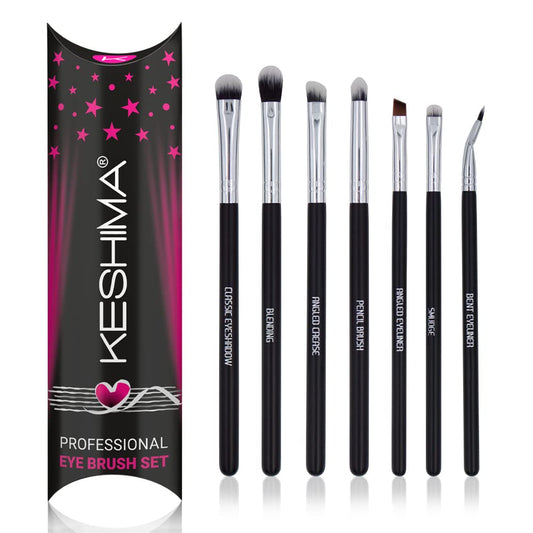 Keshima Professional Eye Makeup Brushes Set with Eyeshadow Brush, Eye Shadow Blending Brush, Smudge, Angled Crease, Pencil, Angled Eyeliner and Bent Eyeliner Brushes