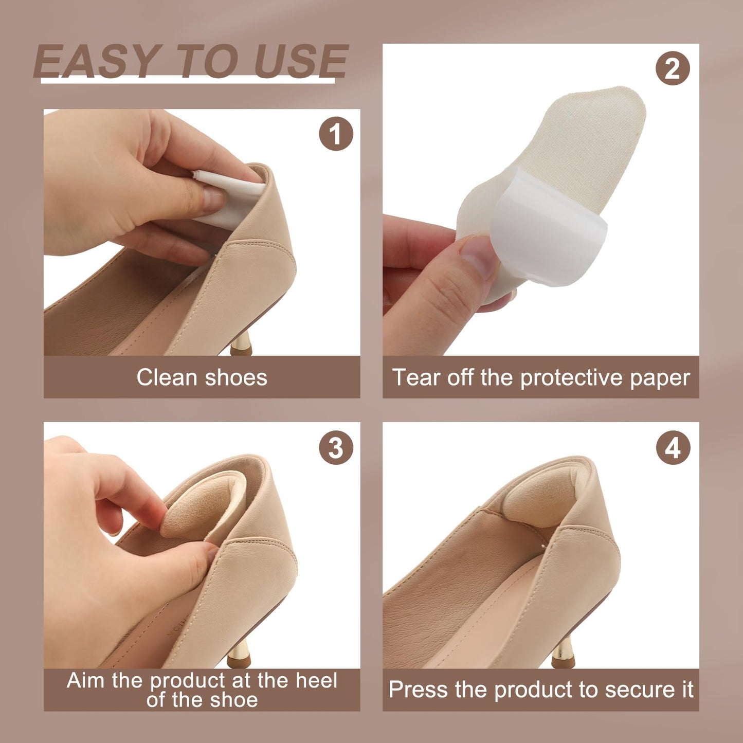 2 Pairs Heel Pads for Shoes, Heel Grips Liner Cushions Inserts for Loose Shoes，Filler Improved Shoe Fit and Comfort, Anti Slip Shoe Filler Make Shoes Fit Tighter (Beige, M)