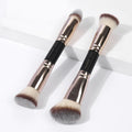 MAANGE Foundation Makeup Brushes, 2Pcs Premium Double-Ended Makeup Brush (Flat/Angled/Angled Round/Tapered Top) for Buffing Liquid, Cream, Powder, Blending Contour Face Brush(Black/Gold)