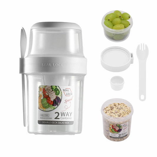 Daasigwaa Breakfast On The Go Cups, Salad Cup To Go, Take And Go Yogurt Cereal Overnight Oats Snack Parfait Containers & Salad Dressing Holder With Fork For Lunch, Fruit & Vegetable Jar(White,29.5oz)