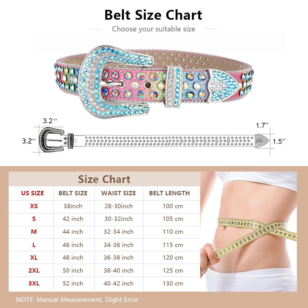 Ceinture en cuir strass MINGSUN pour hommes et femmes, ceinture arc-en-ciel Western Bling Y2K, ceinture cloutée, ceinture diamantée, ceinture en pierres précieuses pour jeans, robes, pantalons