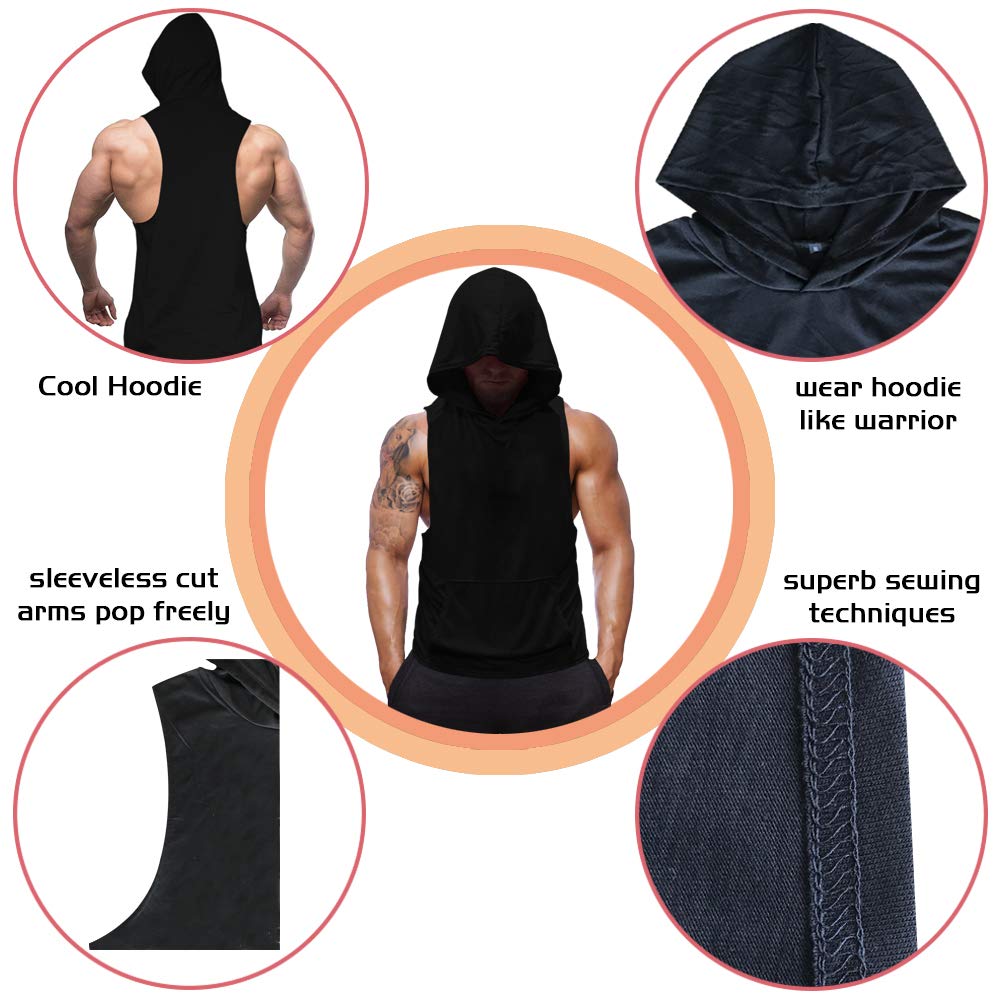 Sweat à capuche sans manches pour homme, gilet de fitness, débardeur de musculation, débardeur d'entraînement (1#Noir (sans crâne), L)