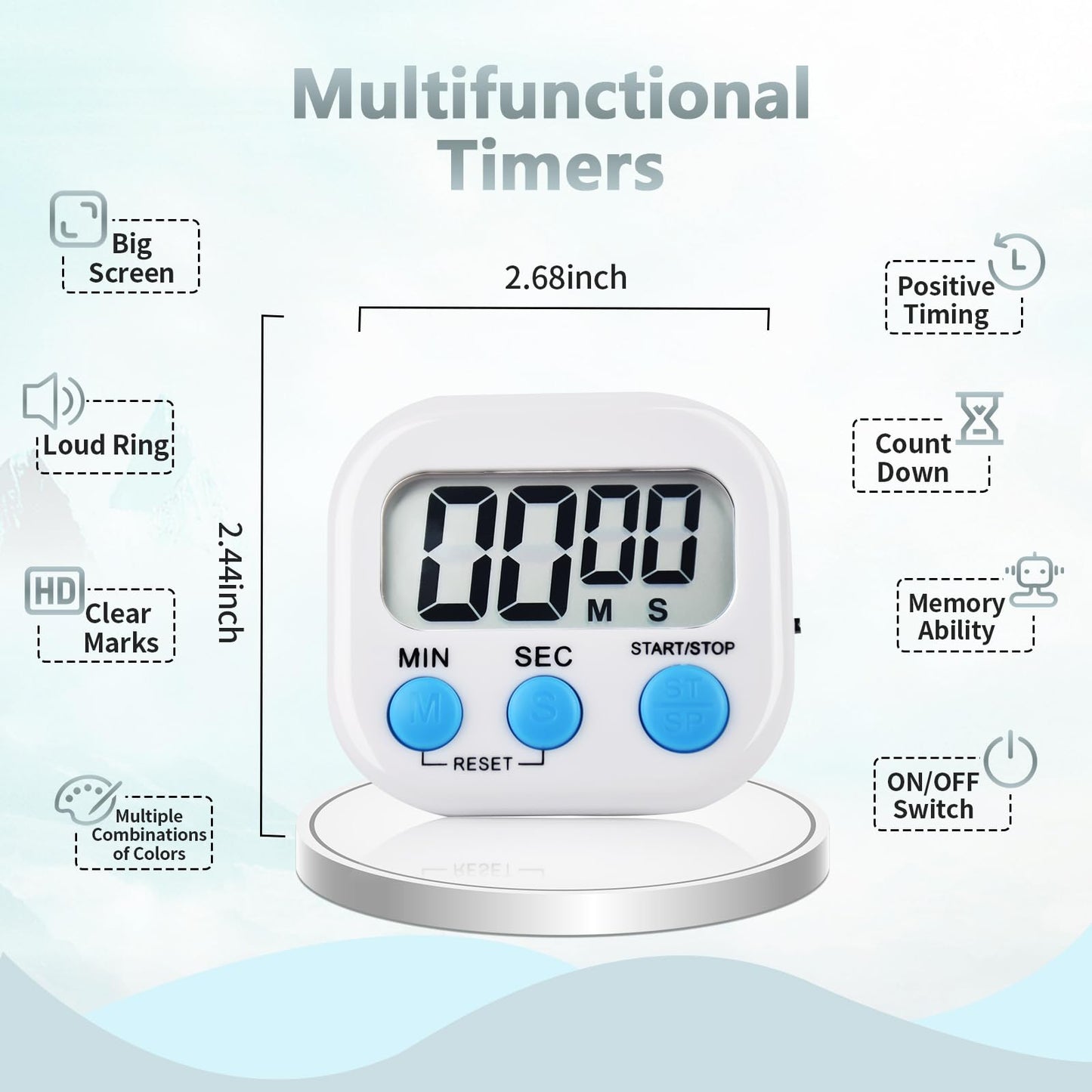 4 Pack White Electronic Timer Loud Ring Kitchen Timer for Cooking Big Display Digital Timer Magnetic Backing Stand Electronic Timer for Cooking, Bathing, Gym, Meeting, Break Time (4, White)