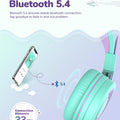 iClever Kids Bluetooth Headphones, BTH02 93H Playtime Type C Fast Charging, Bluetooth 5.4, Adjustable Kids Headphones, Safe Volume 85 dBA, Foldable Kids Wireless Headphones with MIC for iPad, Green