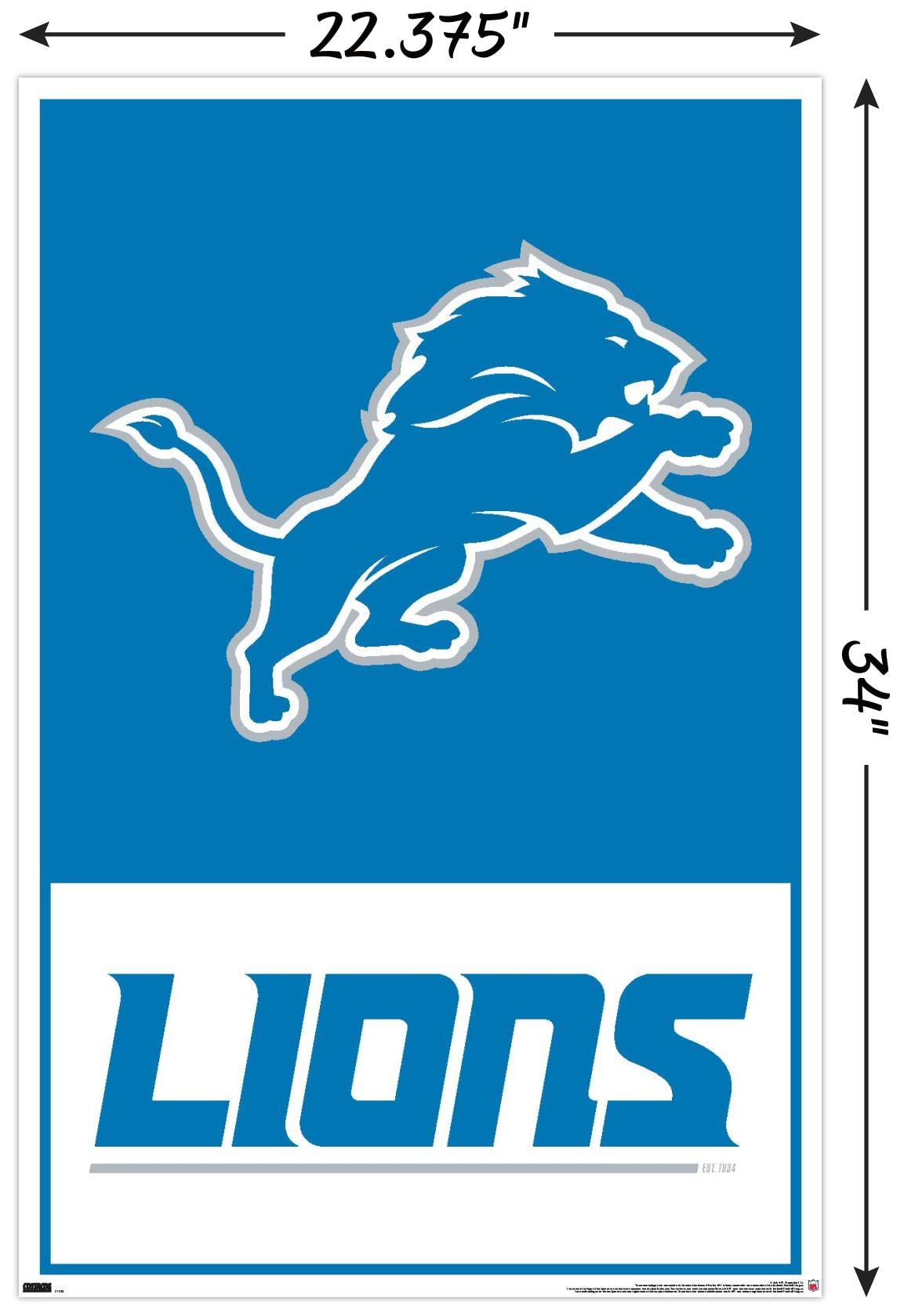 Póster de pared con el logotipo 21 de los Detroit Lions de la NFL de Trends International, 34 x 22,4 cm, versión sin marco