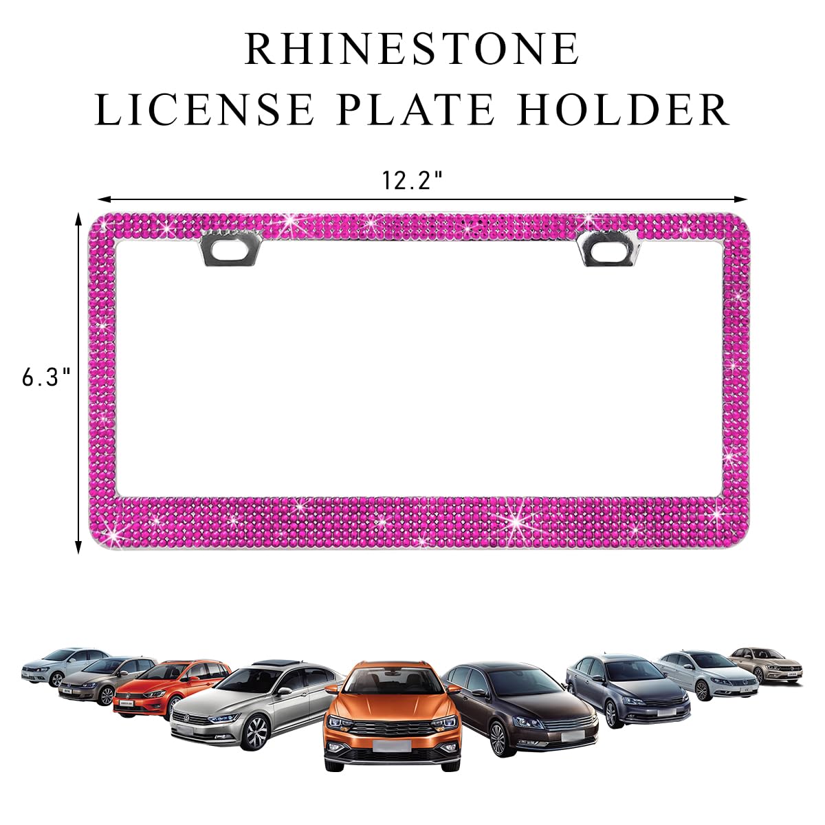 Cadre de plaque d'immatriculation de voiture povtii, cadre de plaque d'immatriculation automatique en acier inoxydable étincelant avec strass, support de plaque d'immatriculation Bling Diamond, accessoires extérieurs universels pour voiture (rose)