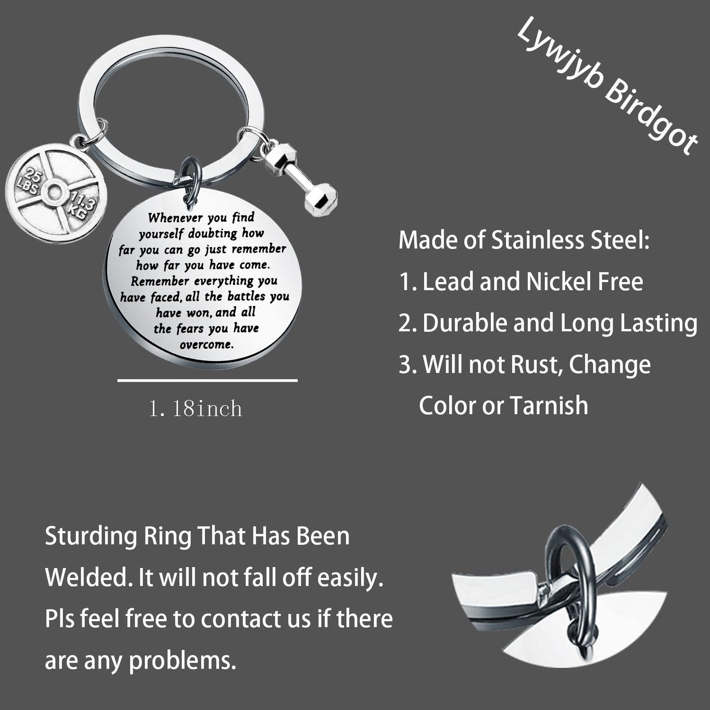 Lywjyb Birdgot Fitness Keychain Weightlifting Sports Keychain Inspirational Dumbbell Workout Keychain (Fitness key)