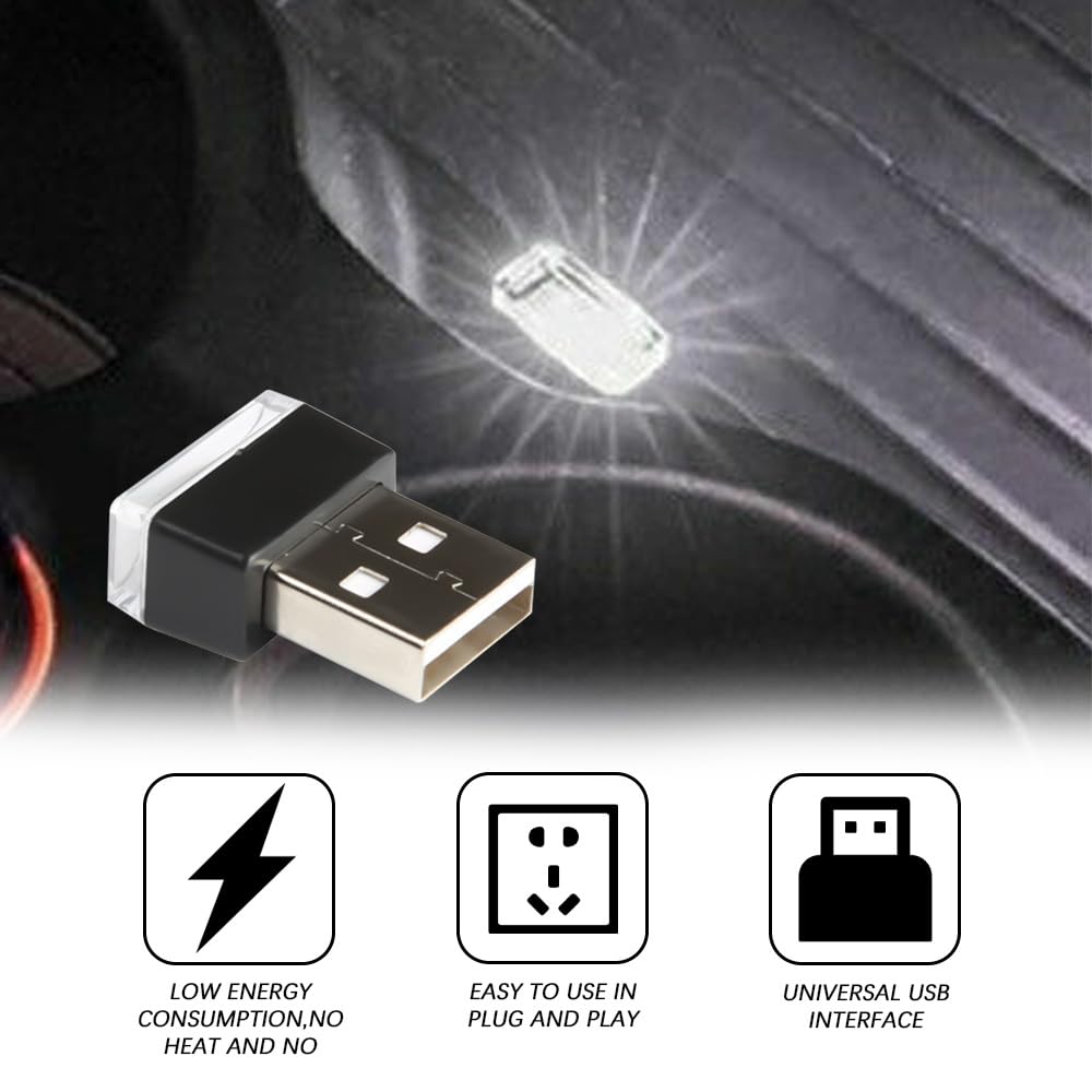 4PCS USB LED Car Interior Atmosphere Lamp, Led Lights for Car, Plug-in USB A Interface Trunk Ambient Lighting, Universal Car Interior Accessories Portable Auto Ambient Lighting Kit for Most Cars