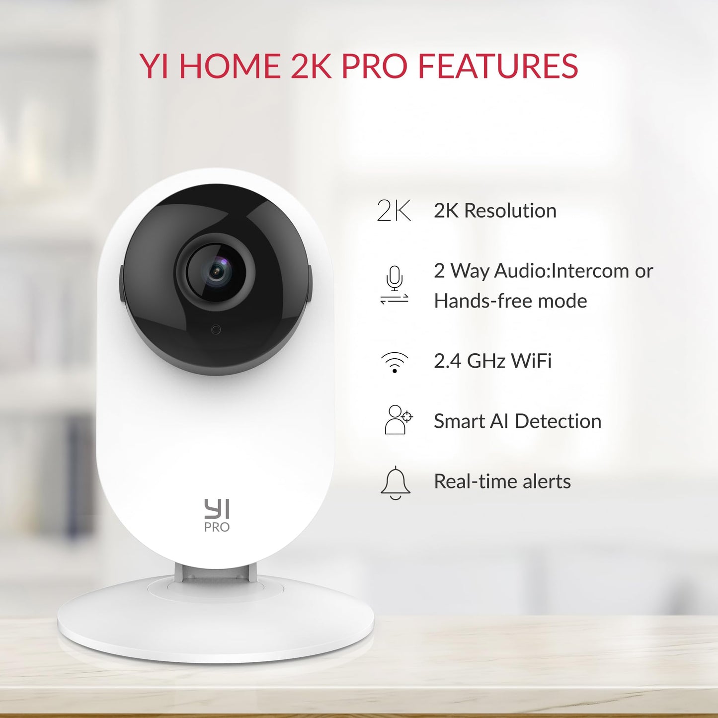 YI 2K 3MP Home Security Camera, Indoor Camera with Person, Vehicle, Animal Detection, Phone App for Baby, Pet, Dog, Monitoring, Compatible with Alexa