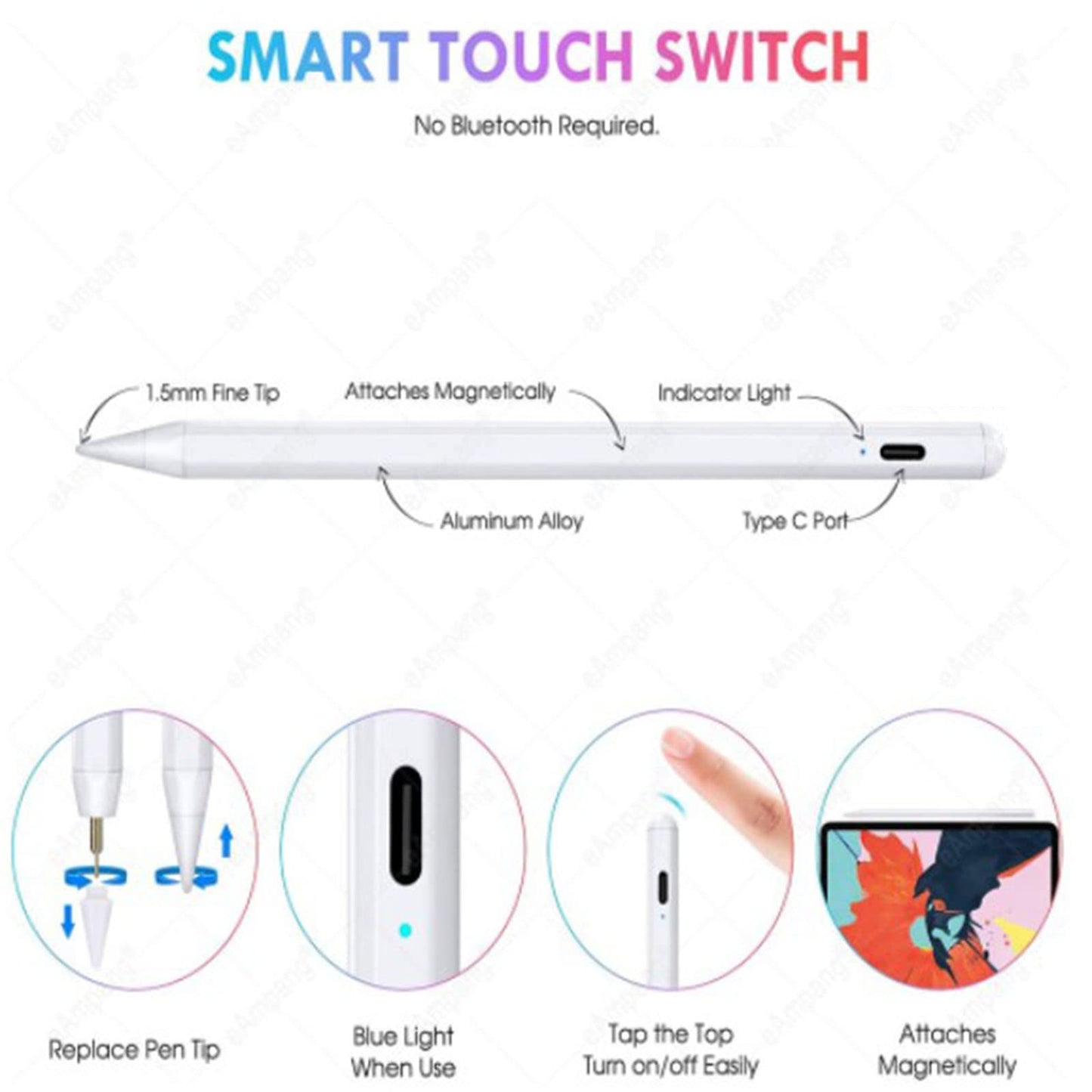 Stylus Pen with Tilt Sensitive & Palm Rejection, Active Pencil Compatible with (2018-2022) Apple iPad Pro 11/12.9 Inch, iPad 10.2 7/8/9th Generation, iPad Air 3rd/4th, iPad Mini 5/6th Gen