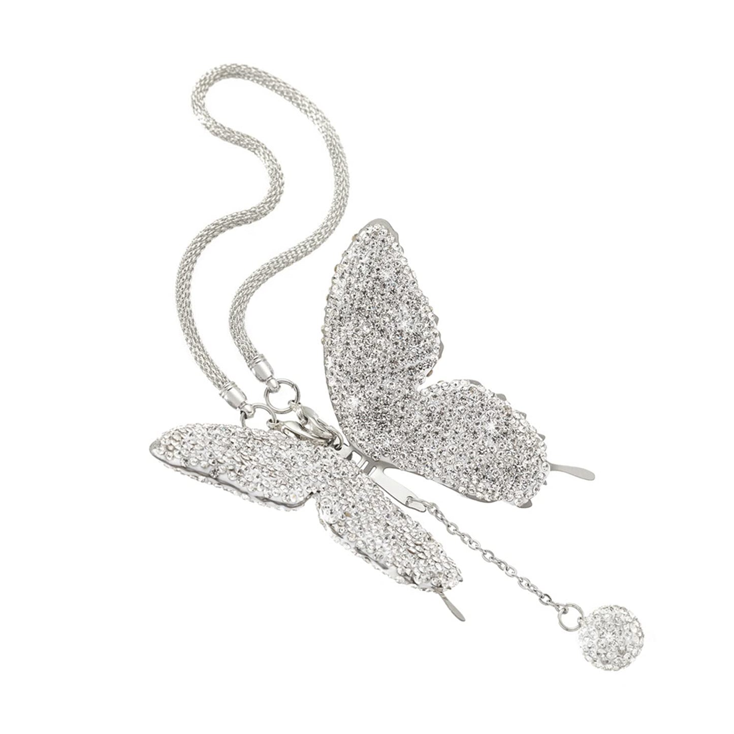 Bling Butterfly Diamond Car Accessories for Women, Crystal Car Rear View Mirror Charms Car Decoration Valentine's Day Gifts Lucky Hanging Interior Ornament Pendant. (Silver)