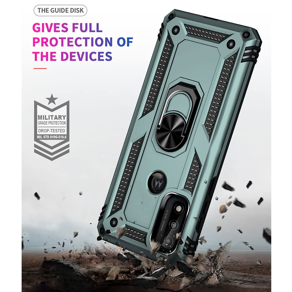 Funda para teléfono Moto G Pure, funda para Moto G Power 2022 con protector de pantalla HD, fundas protectoras de grado militar con anillo para Moto G Pure (verde oscuro)