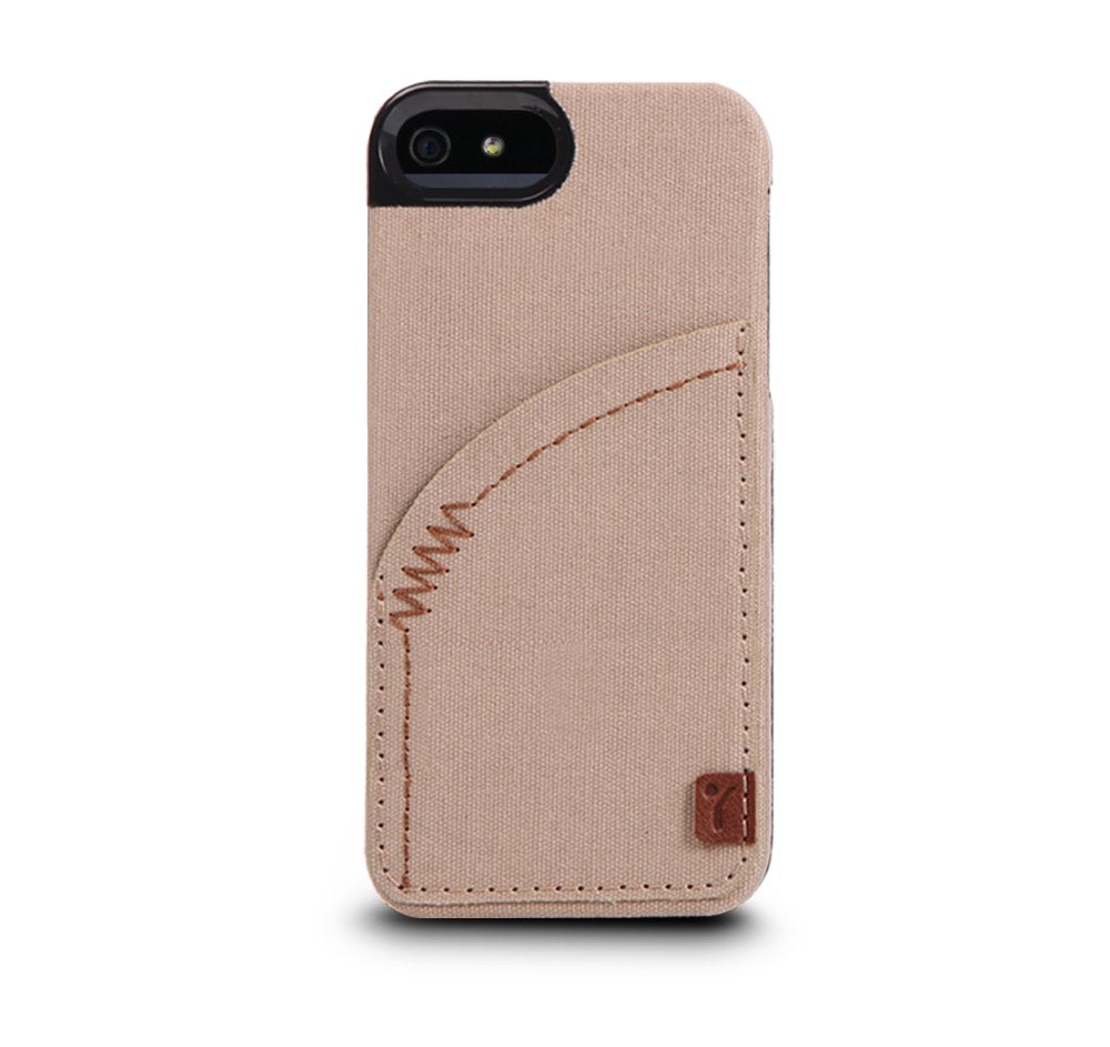 Estuche rígido de mezclilla premium con bolsillo para iPhone 5/5S de Joy Factory Denim, CSD112 (caqui)