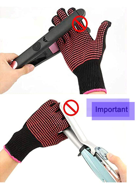 2 Pcs Professional Heat Resistant Glove for Hair Styling Heat Blocking Gloves for Curling, Flat Iron and Hair Styling Tools, Silicone Bump, Pink Edge