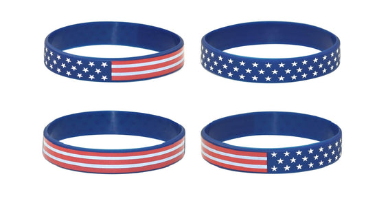 Great 1 United States American Flag USA Silicone Stretchable Bracelet 4-Pack