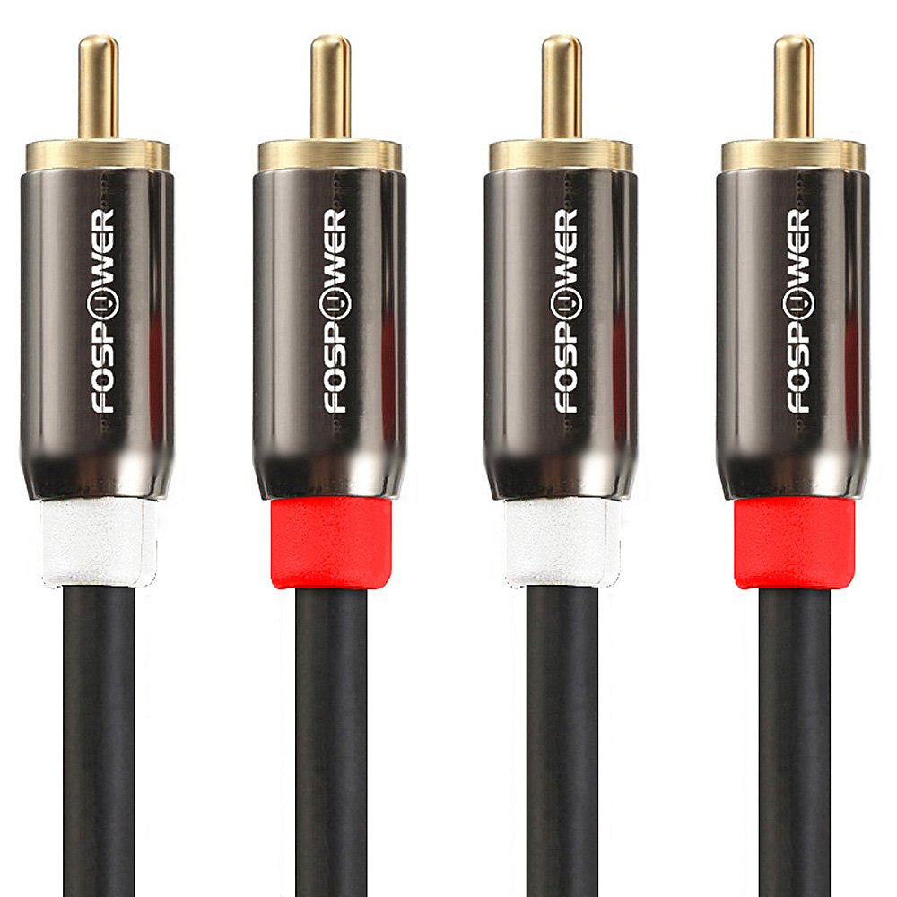 FosPower (2 Pack) 2 RCA M/M Stereo Audio Cable [24K Gold Plated | Copper Core] 2RCA Male to 2RCA Male [Left/Right] Premium Sound Quality Plug - 3FT