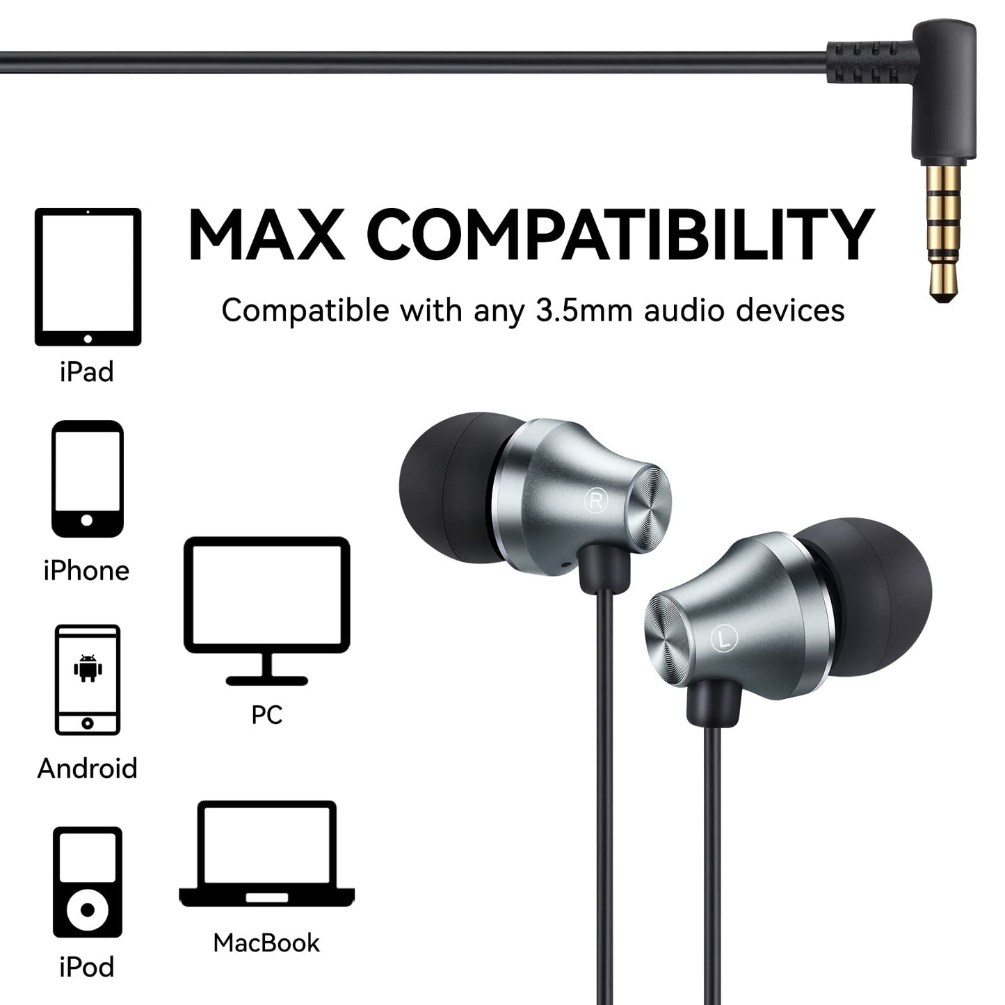 iRAG A101 Wired Earbuds Headphones for School Noise Isolating in-Ear Earphones with Microphone Remote with 3.5mm Plug in Audio Jack (Gun Metal)