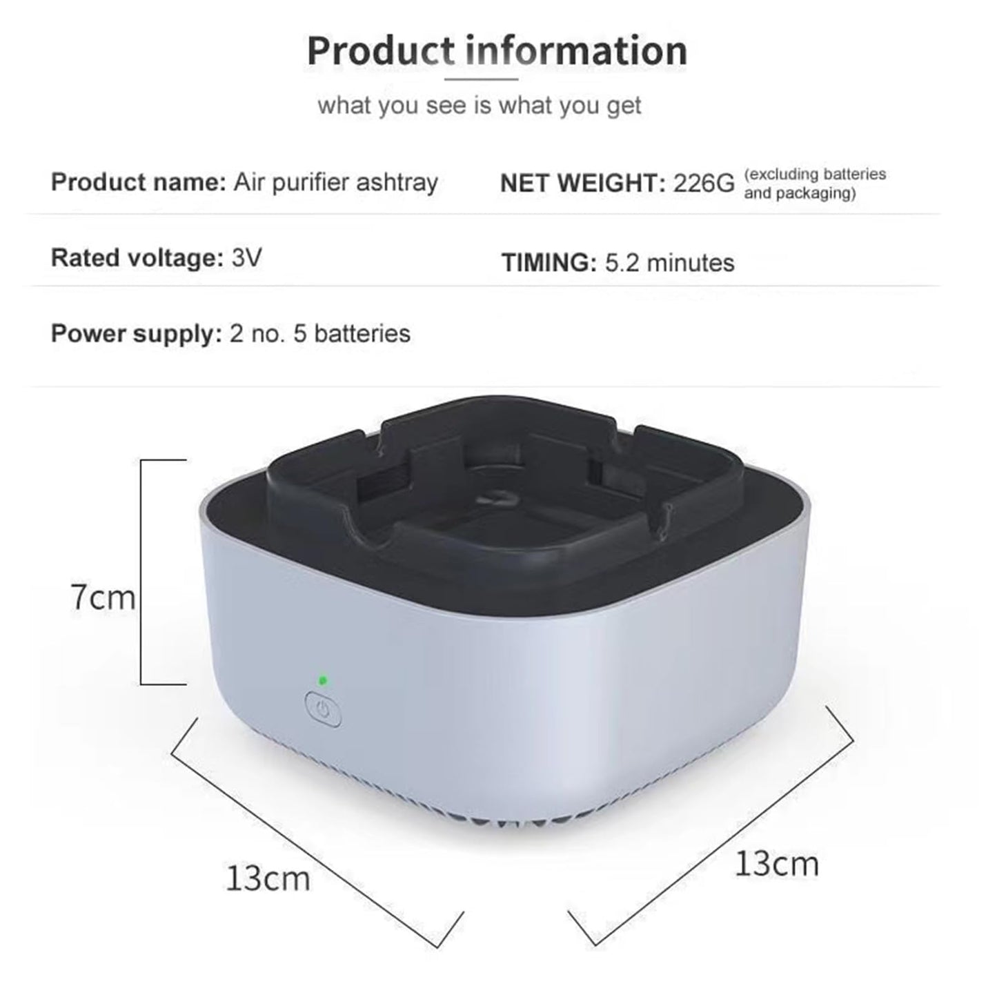 Neioaas Smokeless Ashtray - 2 In 1 Multifunctional Ashtray Air Purifier Ashtray with Filter,Multifunctional Portable Negative Ion Air Freshener for Business Car Home Office (Grey)