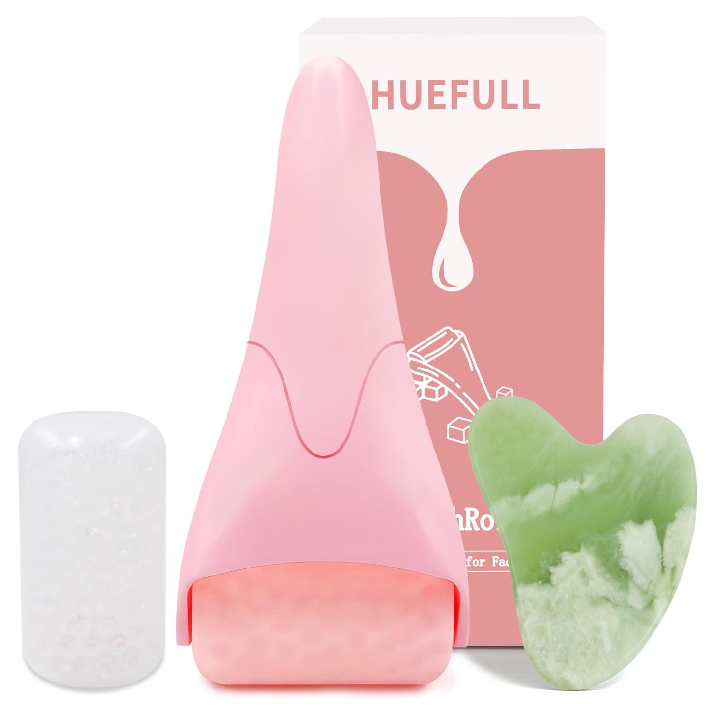 huefull Ice Roller for Face with 2 Rollers and Gua Sha Facial Tools, Face Roller for Self Care, Guasha Tool for Face, Puffiness Relief, Skin Care Gift for Men/Woman, Self Care Gifts