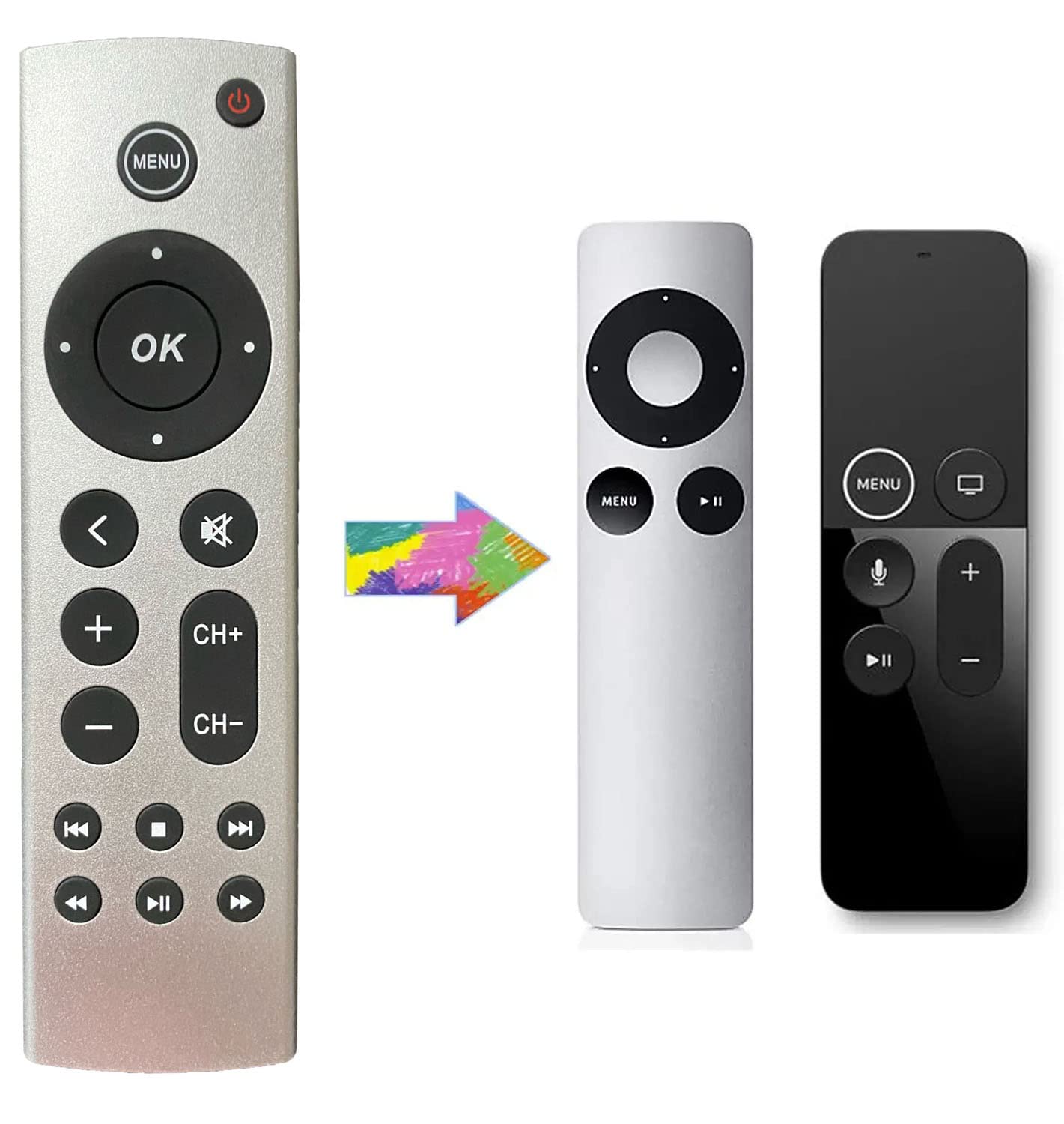 Universal Replacement Remote for Apple TV 4K/ Gen 1 2 3 4/ HD A2843 A2737 A2169 A1842 A1625 A1427 A1469 A1378 A1218, No Voice Command Included