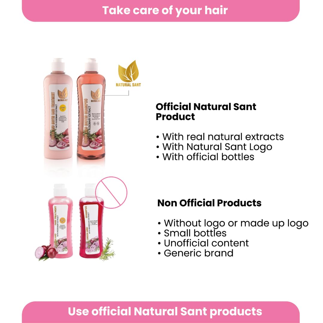 NATURAL SANT - Onion Biotin and Rosemary Shampoo & Treatment for Stronger, Thicker and Longer Strands - Soft Shine, Anti-Hair Loss and Thinning, Growth Formula, Paraben and Silicone Free