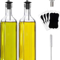 Leaflai Olive Oil Dispenser Bottle, 2 Pcs Glass Olive Oil Dispenser and Vinegar Dispenser Set with 2 Stainless Steel Pourers, 4 Labels,1 Brush and 1 Funnel Oil Bottles for Kitchen (500ml)