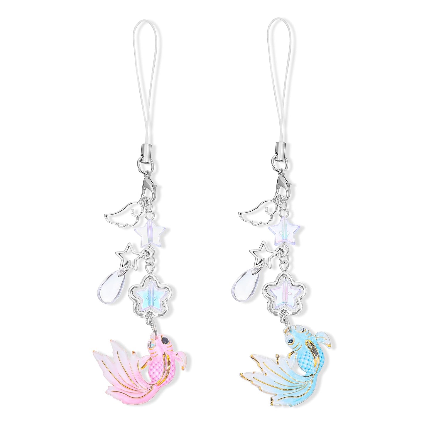 WY LIGHTING LEVEL 2Pcs Cute Cell Phone Charms Aesthetic Y2K Pink Phone Charm Star Heart Goldfish Phone Straps Charms Y2K Accessories for Women Man Phone Bag Keychain Camera Pendants Decor Chain