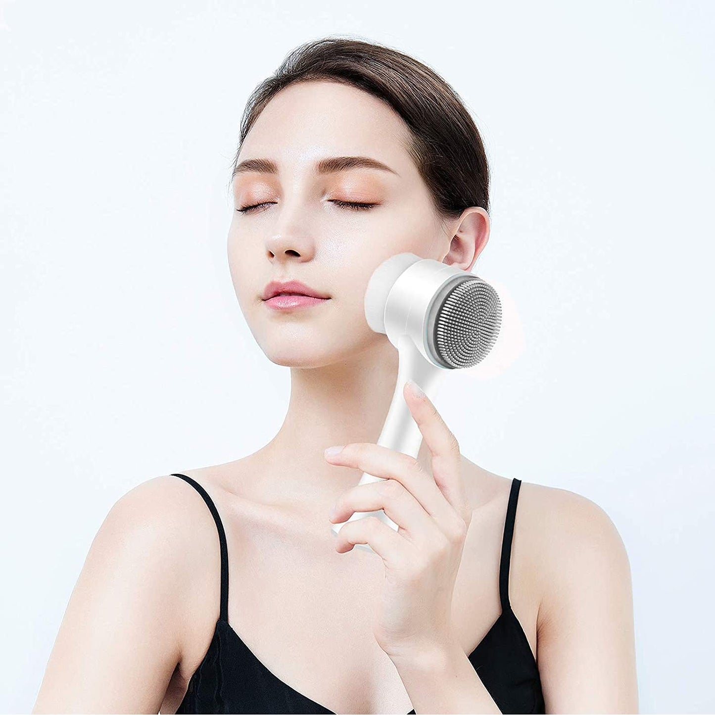 Face Brush - Manual Facial Cleansing, 1Pcs Double Side Skin Care Facial Cleaning Brush, Silicone Facial Scrubber Manual Dual Face Wash Brush for Deep Pore Exfoliation Makeup Massaging (Gray)