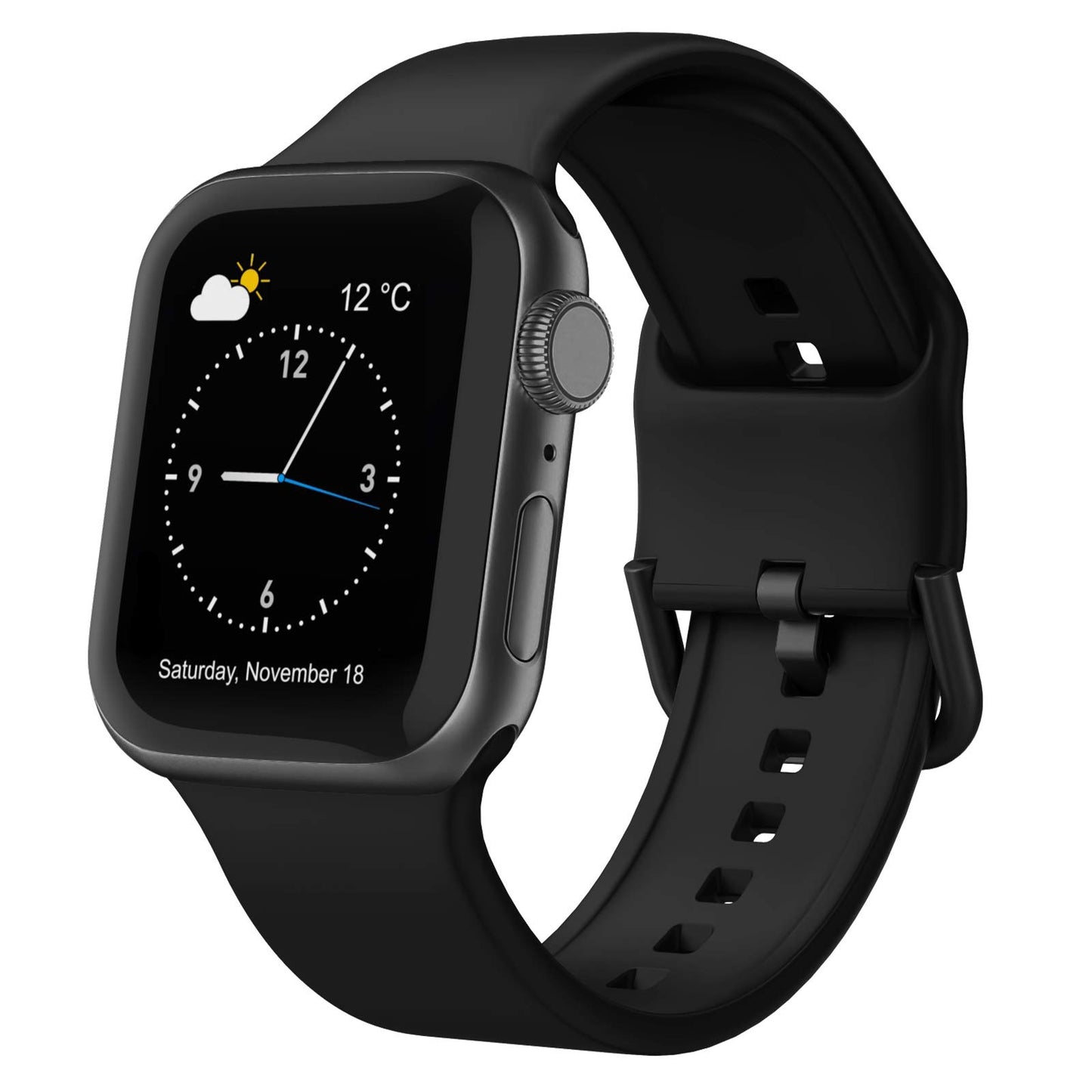 Sport Band Compatible with Apple Watch Bands 49mm 46mm 45mm 44mm 42mm, Soft Silicone Wristbands Strap with Classic Clasp for iWatch Series 10 9 SE 8 7 6 5 4 3 2 1 Ultra for Women Men, Black