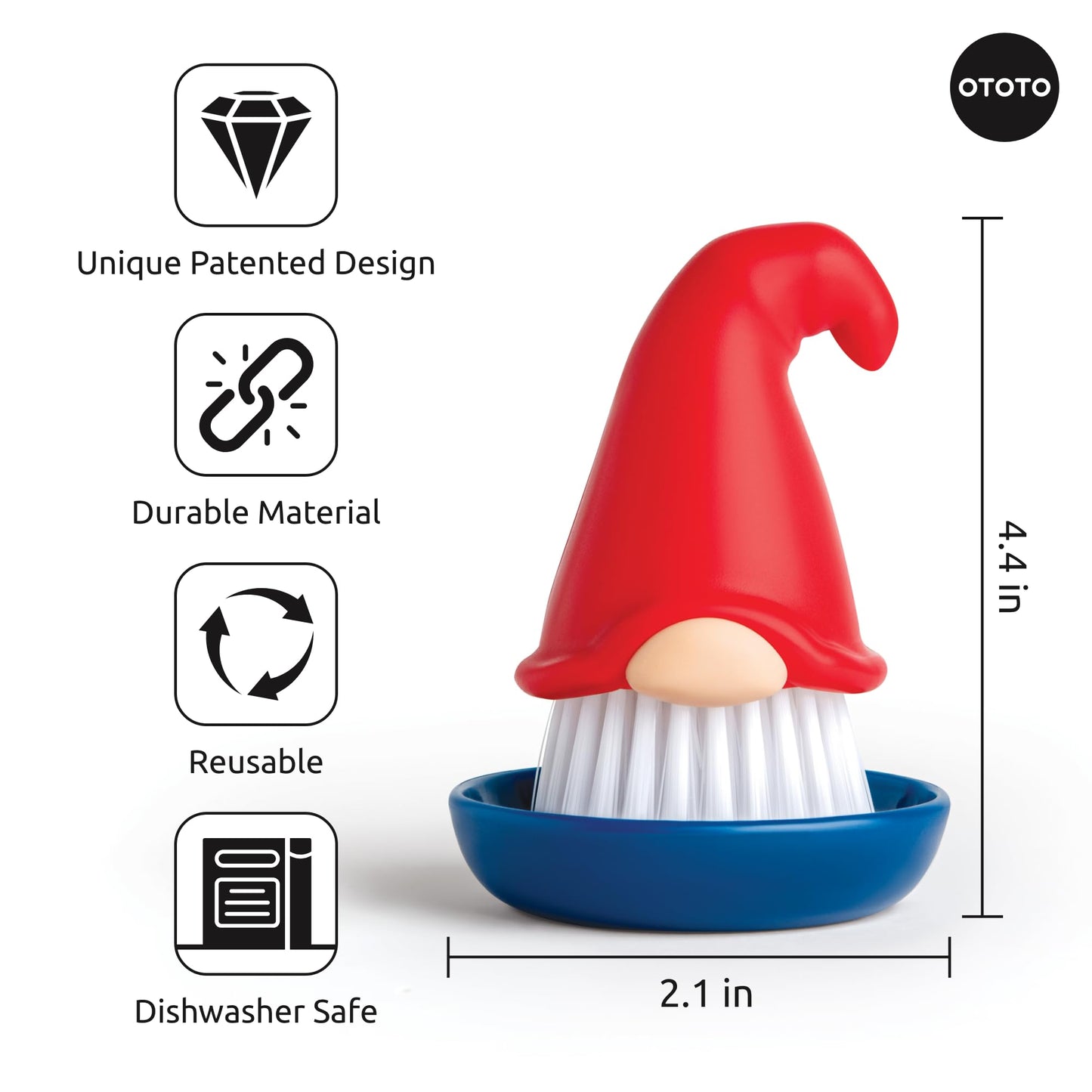 OTOTO Beardy Dish Brush - Dish Scrub Brush, Gnome Gifts, Quirky Gifts, Dish Brush, Cute Kitchen Accessories, Vegetable Brush, Cute and Useful Gifts for Women