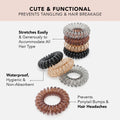 Kitsch Spiral Hair Ties for Women - Creaseless and Dent-free Coil Hair Ties | No Damage, Phone Cord Coils | Made of Flexible and Durable Plastic | Ideal for Daily Use - 8pcs (Brunette)