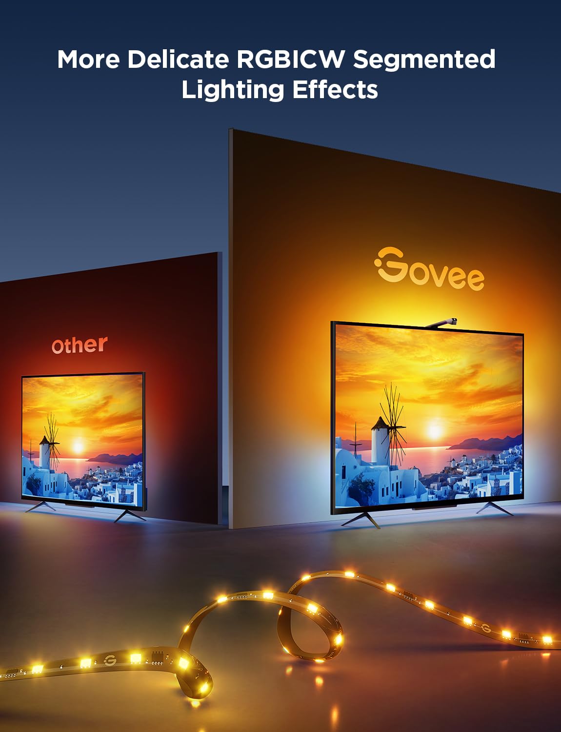 Govee TV Backlight 3 Lite with Fish-Eye Correction Function Sync to 55-65 Inch TVs, 11.8ft RGBICW Wi-Fi LED Strip Lights with Camera, 4 Colors in 1 Lamp Bead, Voice and APP Control, Adapter