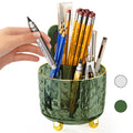 GOTOBA Pot à crayons vert foncé pour bureau, organisateur de stylos rotatif à 360 °, fournitures de bureau vertes, joli pot à crayons, pot à crayons rotatif à 6 compartiments