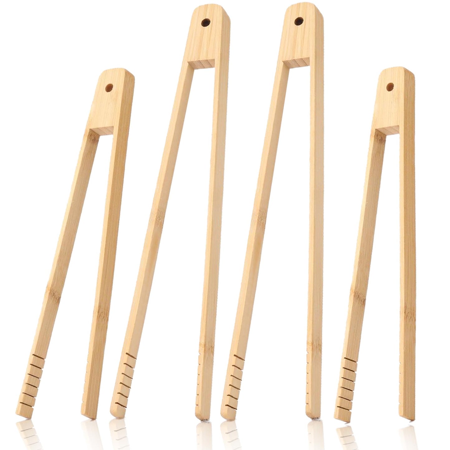 Juego de 4 pinzas de bambú: pinzas de madera para cocinar, pinzas de cocina largas de 11,8 pulgadas y pinzas para tostadora de 9,8 pulgadas, pinzas de bambú para ensalada de cocina, tocino, encurtidos, pasta, parrilla, tostadas, pan, frutas. SIN BPA