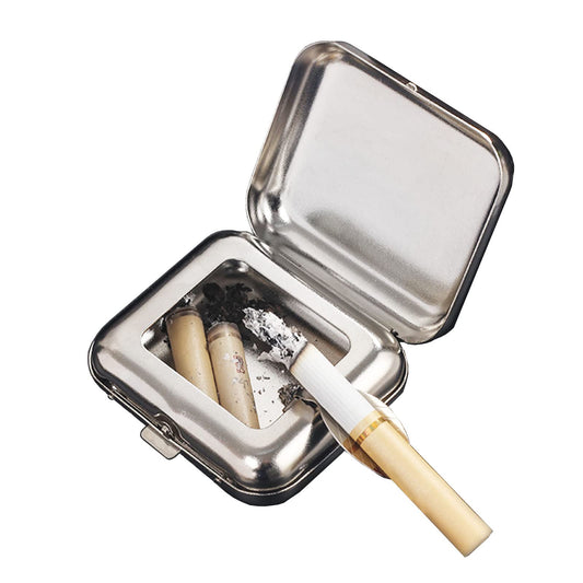 Portable Ashtray, VOVCIG Pocket Ashtray Windproof Ashtray with Lid Stainless Steel Car Ash Tray for Car Outdoor Cigars (Silvery)