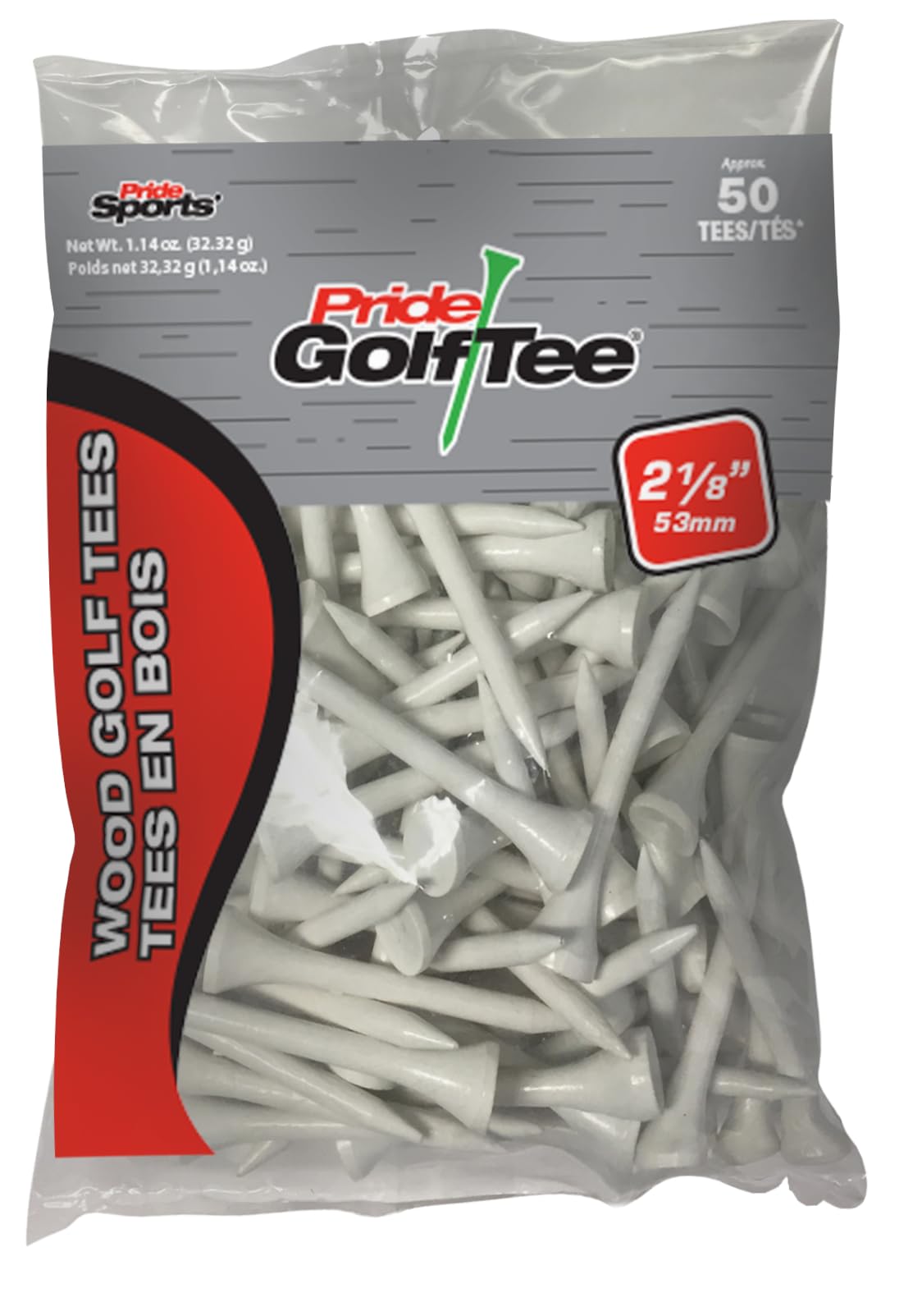 PRIDE GOLF TEE unisex adult 50 Count Bag Golf Tees, White, 2.125 US