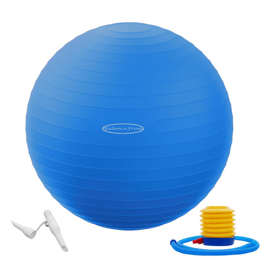 Fitvids Anti-Burst and Slip Resistant Exercise Ball Yoga Ball Fitness Ball Birthing Ball with Quick Pump, 2,000-Pound Capacity, Blue, 22-inch, M