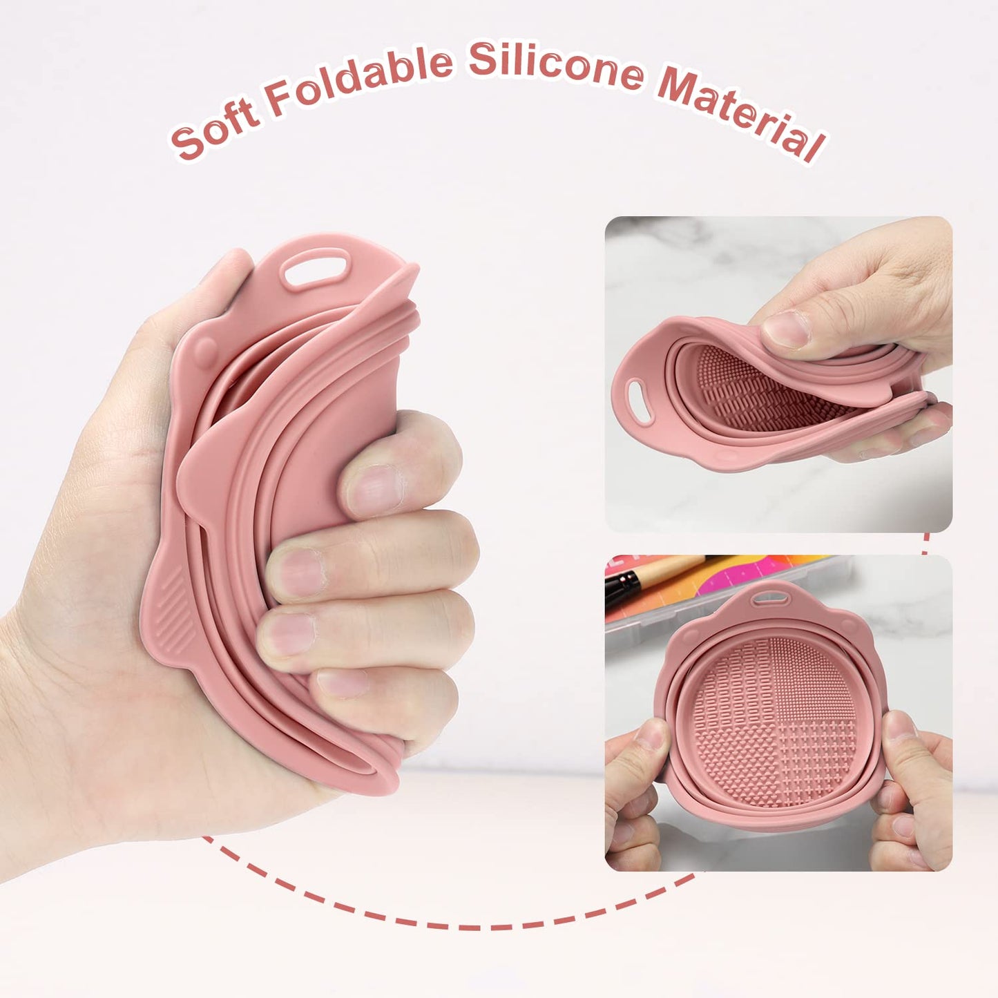 Foldable Silicone Makeup Brush Cleaner Bowl - Etercycle Portable Cleaning Tool for Brushes, Powder Puffs, and Sponges (Pink)