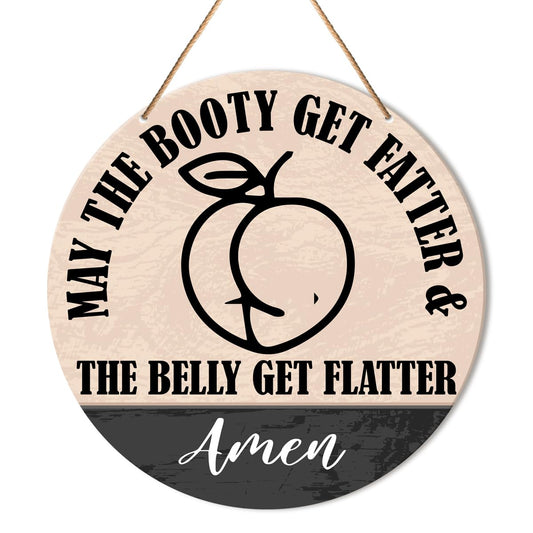 Muktoujaumai Funny Gym Signs Wall Decor, Home Gym Wall Decor Gym Hanging Signs Rustic Decorations for Office, Fitness, Workout Room, May The Booty Get Fatter and The Belly Get Flatter