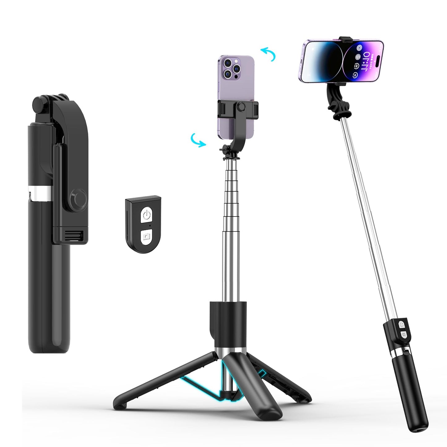 Reinforced Selfie Stick with Remote, Cell Phone Tripod Holder for iPhone 15/14/13/12/11/X/8/7, Galaxy S23/S22/S21/S20/Note/Z Flip, Pixel, OnePlus, Travel Phone Mount for Filming Video Recording