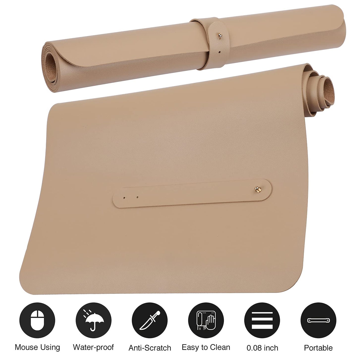 Sous-main en cuir Boutilon, tapis de souris antidérapant, tapis de bureau de jeu en cuir imperméable, protection de table étendue pour clavier et souris, sous-main d'écriture pour bureau, maison, décoration de travail (beige, 76,2 x 35,6 cm)