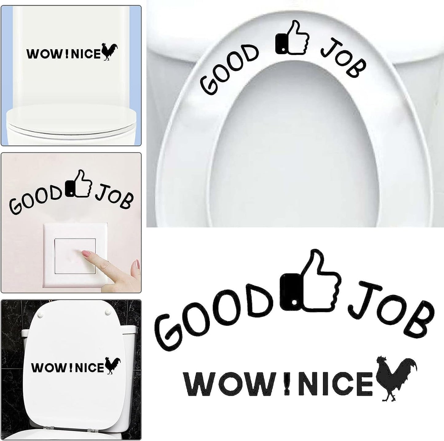 Funny Cock Toilet Stickers, Waterproof Vinyl Wall Art Sign Decor, Whoa Nice Toilet Sticker Decal, Prank Stickers, Removable Self-Adhesive Toilet Seat Quote Murals for WC Restroom Door Seat Decoration