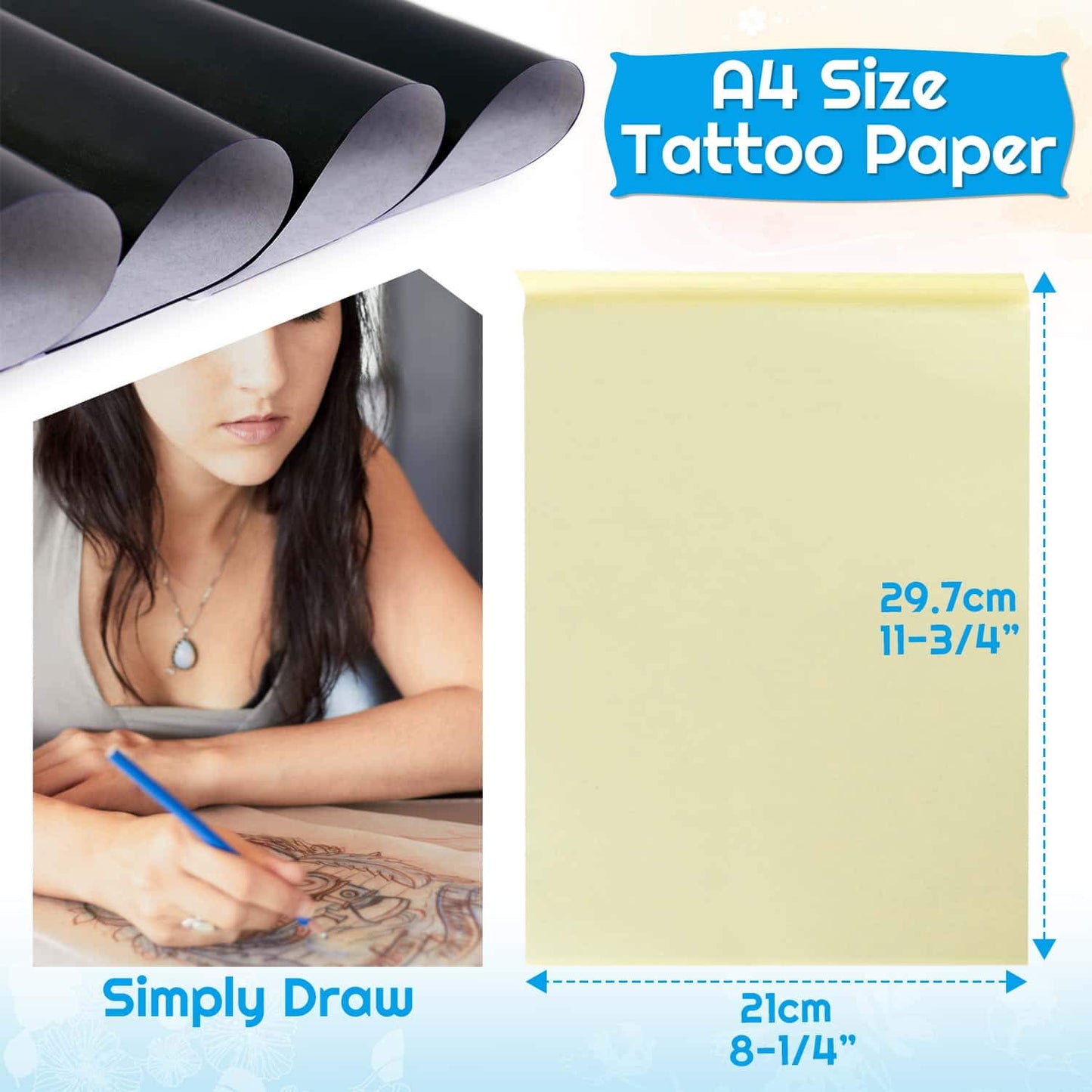 38 feuilles de papier transfert pour tatouage, papier pochoir pour tatouage, 8 1/4" x 11 3/4"